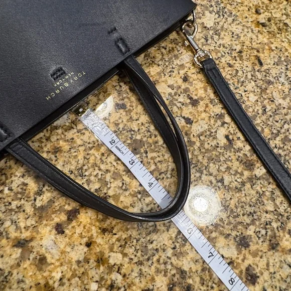 Tory Burch Block T Mini Tote Bag Black Leather 2-way Crossbody Handles - Picture 6 of 16